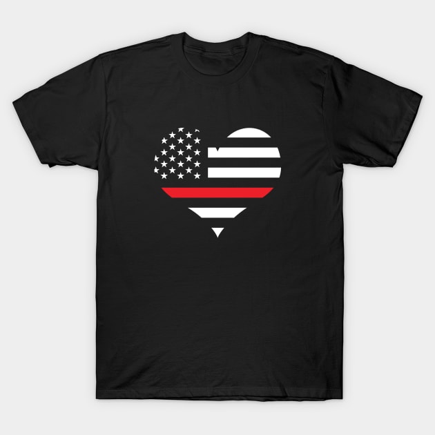 Thin Red Line Flag Little Heart Firefighter fireman Merch T-Shirt by Sonyi